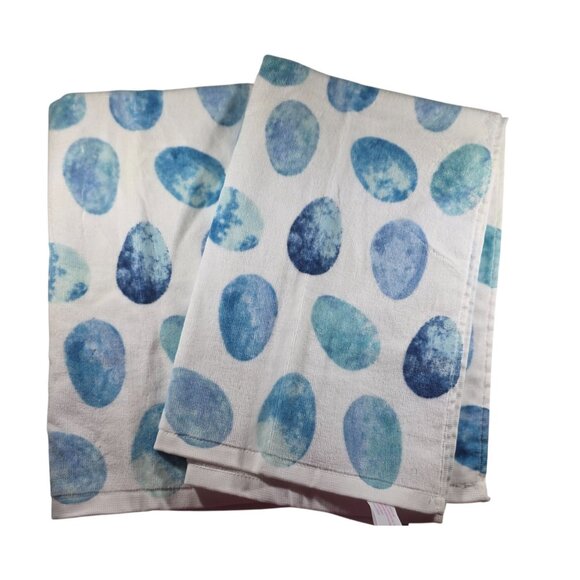 Isaac Mizrahi New York Blue Egg Print Cotton Kitchen hand Towels set of 2 - Picture 1 of 6